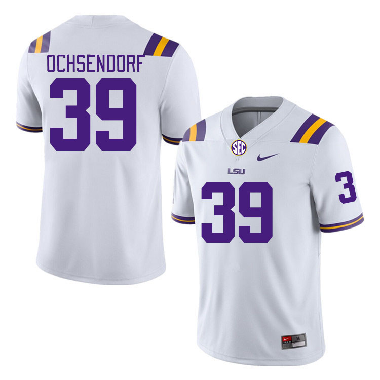 Men #39 Blake Ochsendorf LSU Tigers College Football Jerseys Stitched-White